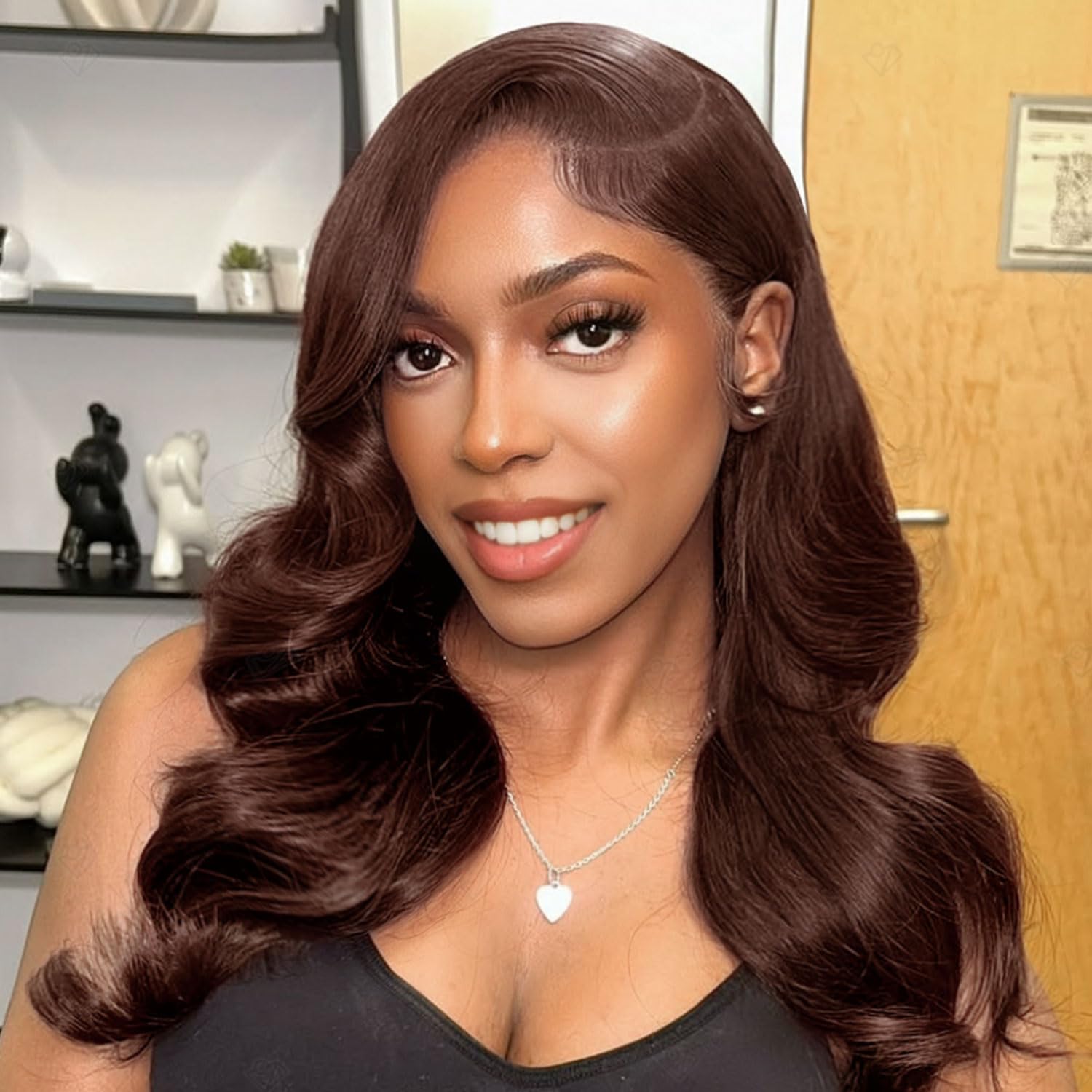 Hihmarm Chocolate Brown Body Wave Lace Front Wigs Human Hair Pre Plucked 180% Density 13x4 HD Lace Front Wigs Human Hair For Black Women 18 Inch Glueless Wigs Human Hair Beginners Friendly