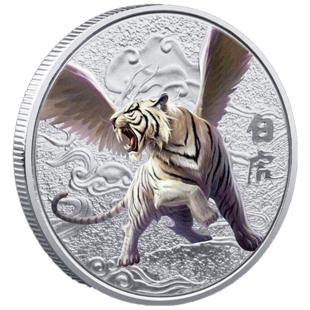 Sanfly White Tiger Chinese Ancient Mythical Creatures Gold Coin Collection Dragon Challenge Coin Badge Lucky Wealth Commemorative Souvenir Gift