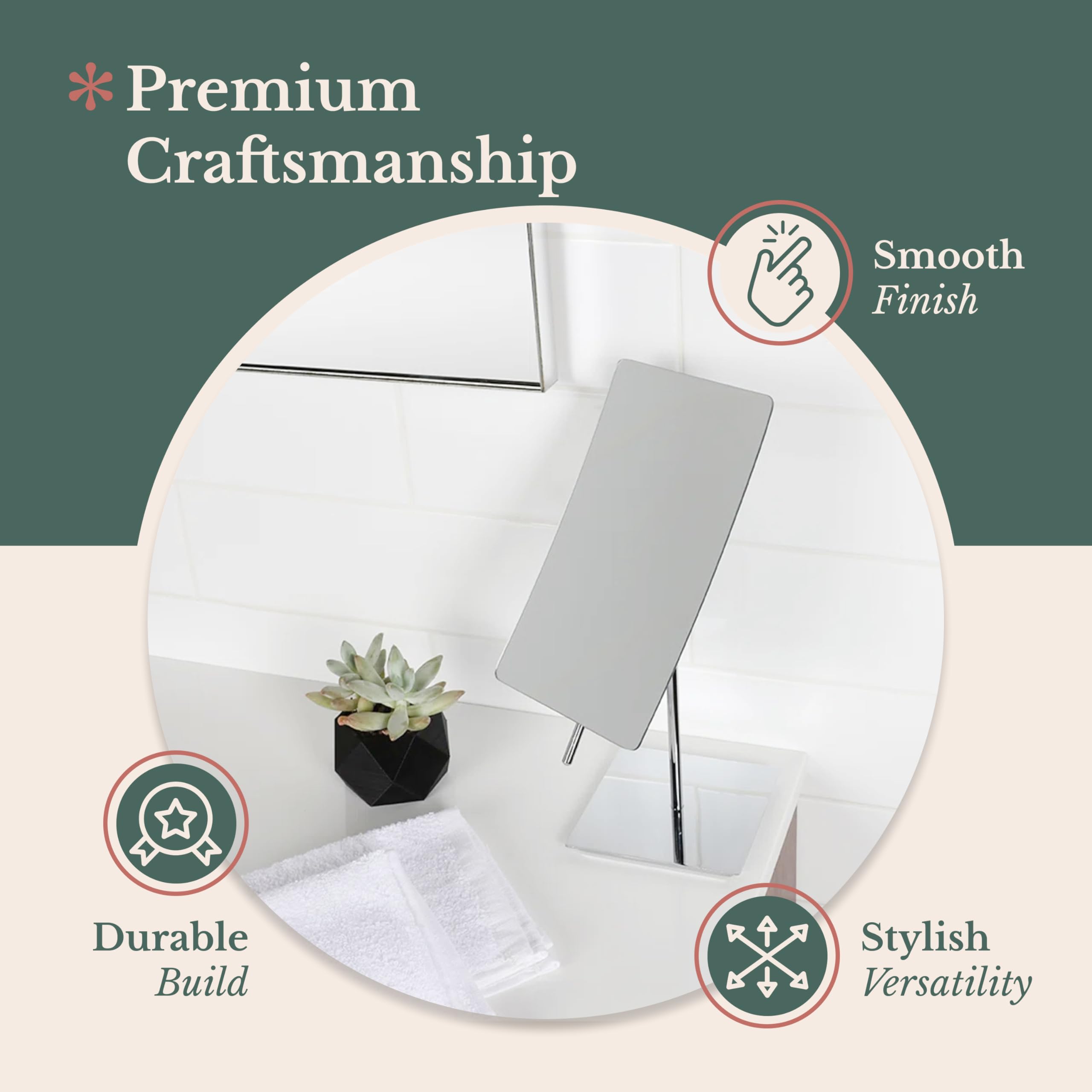 Hamilton Hills Espejo de Maquillaje Rectangular Moderno Aumento 3X, Acabado contemporáneo Cromado Pulido portátil, Ajustable y fácil posicionamiento, Espejo de Belleza con Aumento de Calidad de Lujo