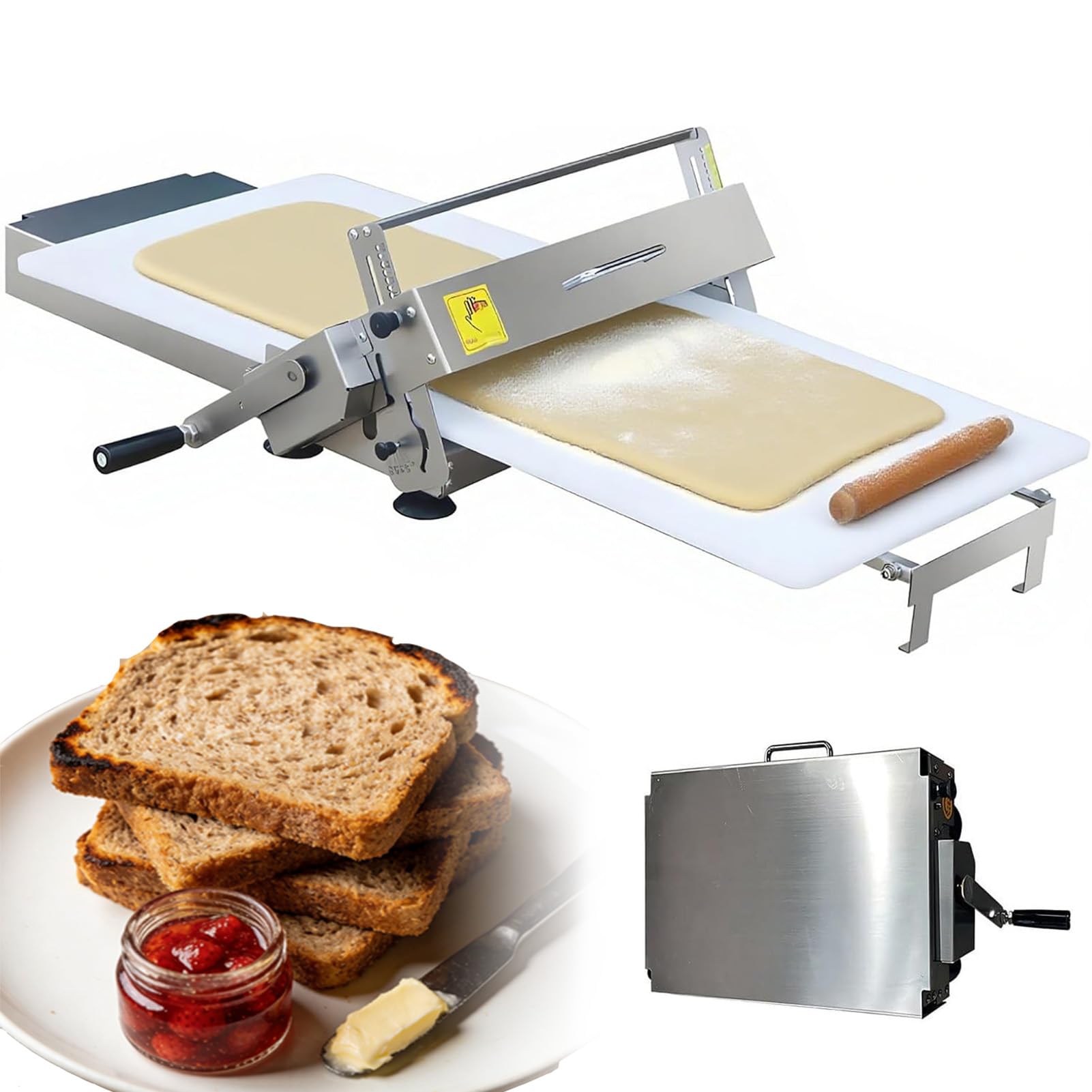 Joyfitness Stainless Steel Pastry Sheeter, Manual Foldable Dough Roller, 0-27mm Adjustable Thickness, Compact Design for Homemade Croissants, Pizza, Fudge Crust, Bakery Use