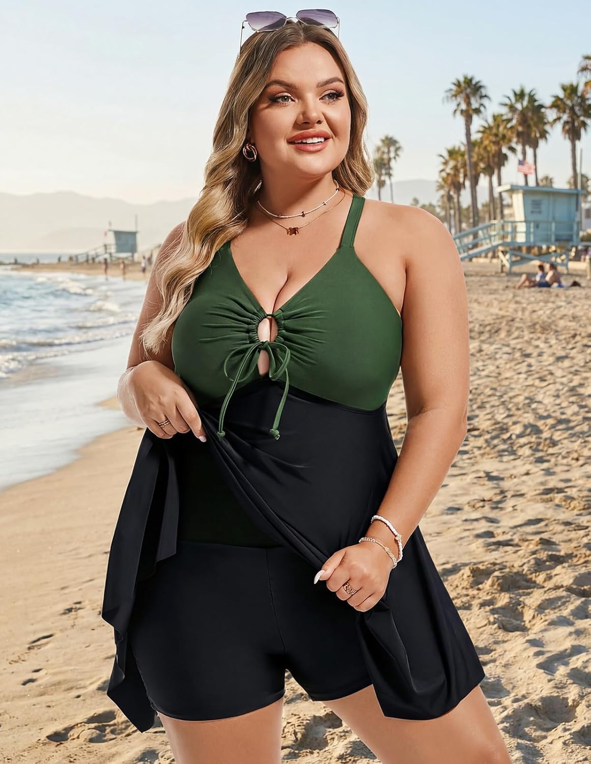 Hanna Nikole Women Plus Size Swim Dress, One Piece Swimsuits Tummy Control Bathing Suit Adjustable Cut Out Swimwear - Image 3