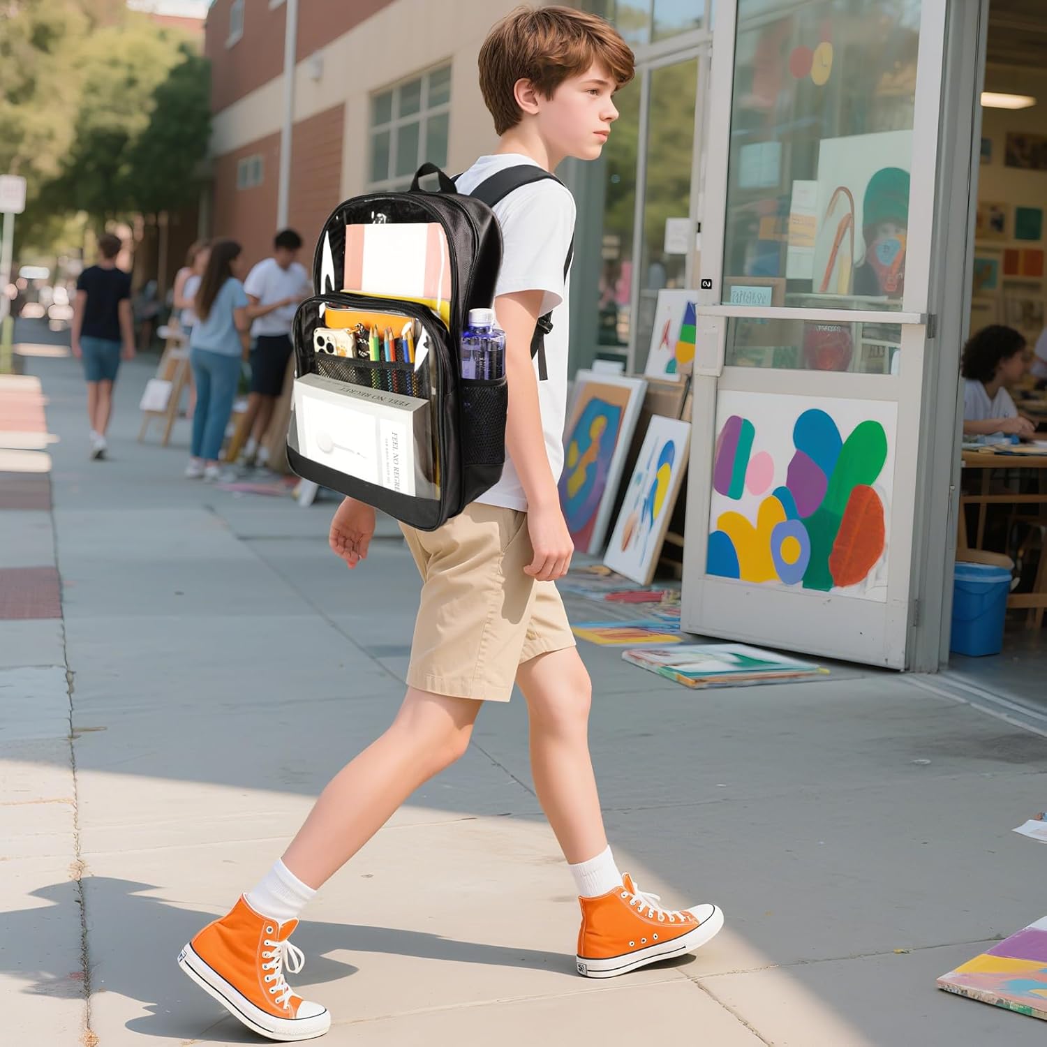 BrillaraSymn Heavy Duty Clear Backpack, Sturdy Fabric Clear Bookbag for School, Transparent PVC & Oxford Backpacks with Privacy Pocket for College Work Travel Security, Black - Image 8