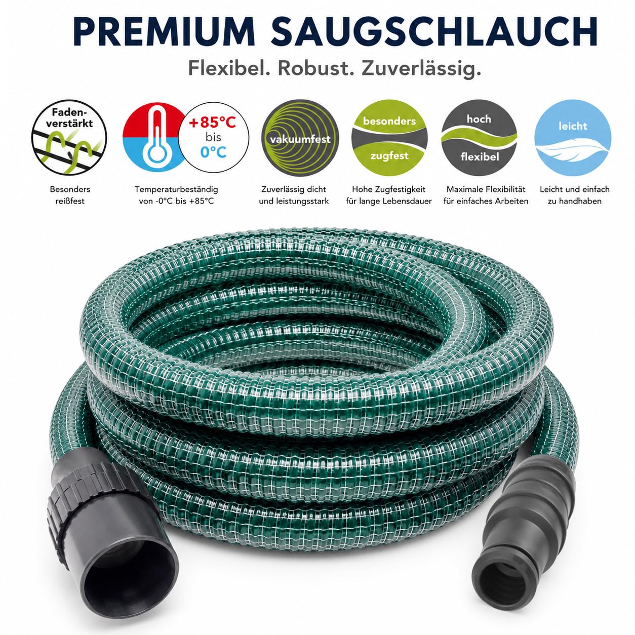 Saugschlauch MADE IN GERMANY - Industrieschlauch kompatibel für ALLE Kärcher WD1 WD2 WD3 WD4 WD5 WD6 WD7... und A 2... Modelle - mit Stahlfeder - Extrem robust und flexibel - Bestleistung beim Saugen