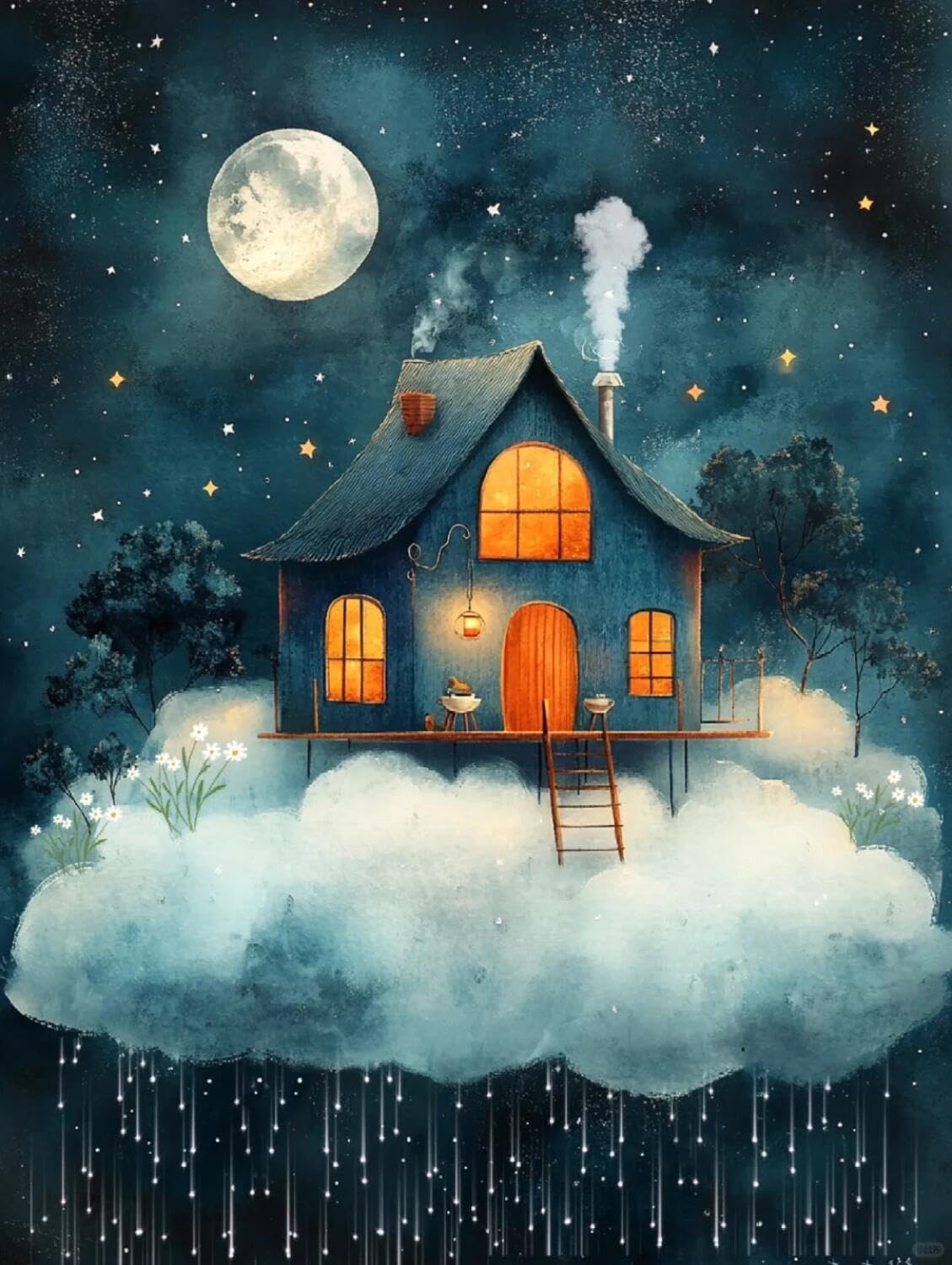 Rqwybcaxn Stamped Beaded Cross Stitch Kits House and Moon 40x50cm