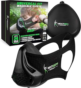 NEXTGEN Workout Altitude Mask for Men & Women, 24-Level Resistance Breathing Trainer for Cardio, Running & Gym Workouts, 8 Filters, Cleaning Spray, Cloth, Case