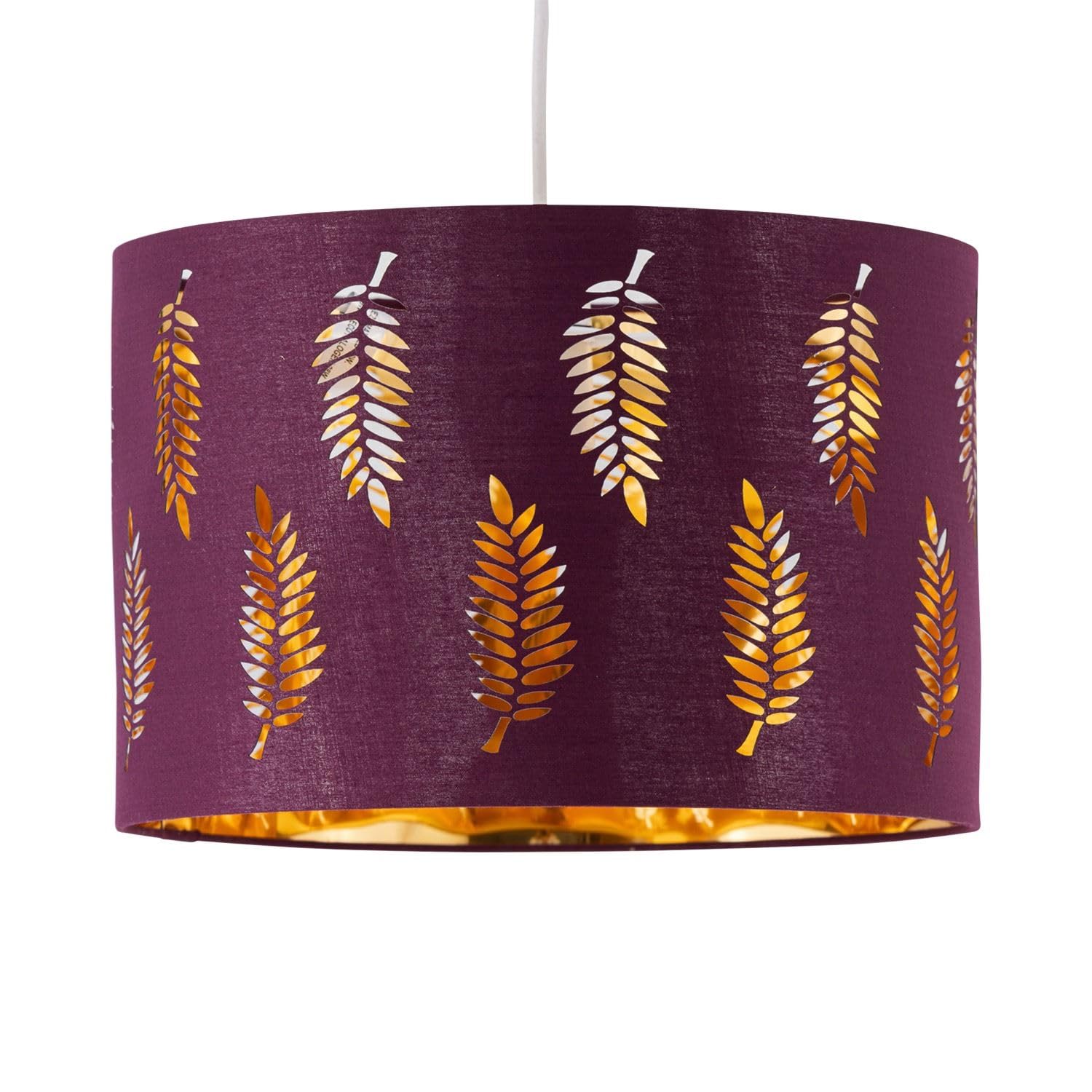 Firstchoicelighting Burgundy Pendant Shade, Easy Fit Ceiling Lightshade, Fern Leaf Cut Out Design, Diameter 30Cm