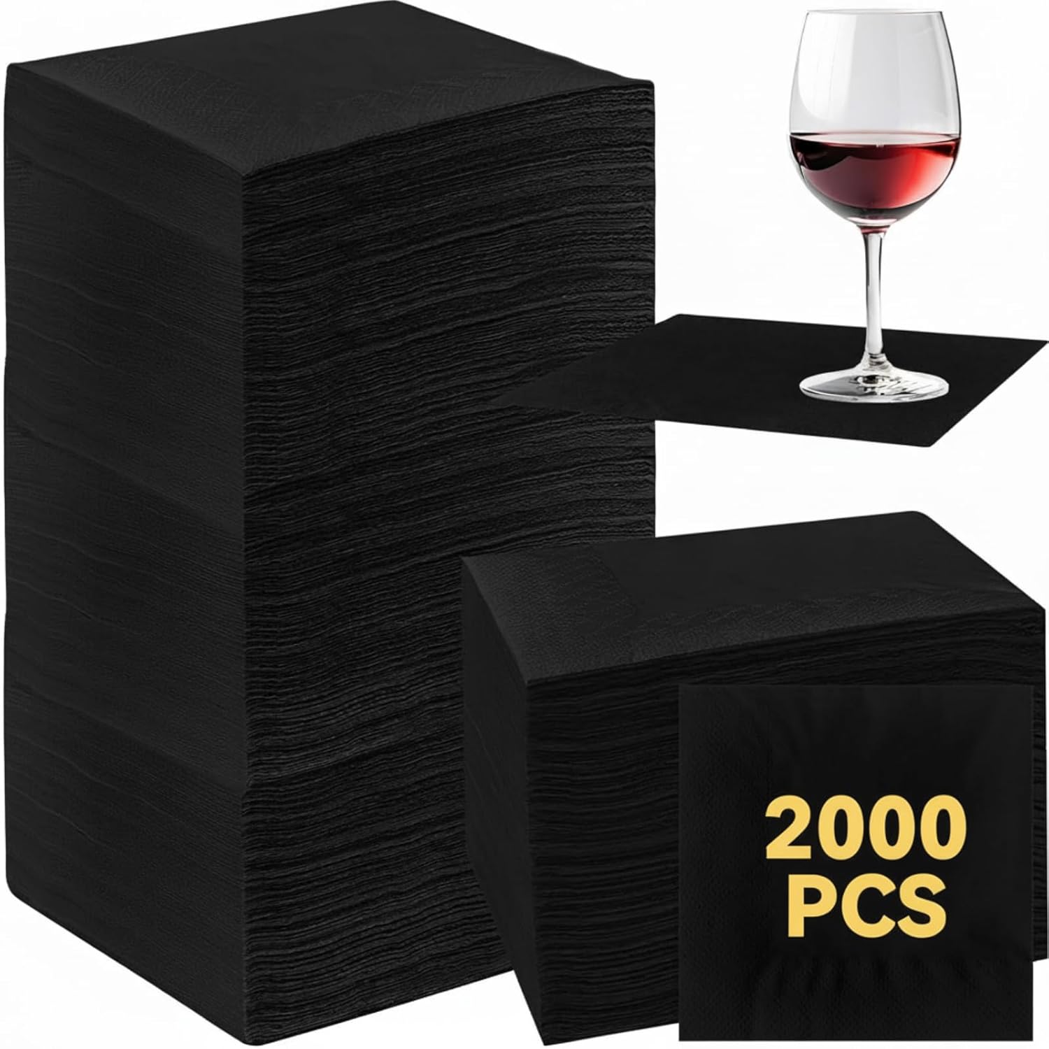 Henoyso Black 2000 Pack Cocktail Napkins Bulk 2 Ply Disposable Dinner Beverage Paper Napkins for Wedding Bar Party Birthday Cocktail Holiday Elegant Restaurant Event(Elegant)