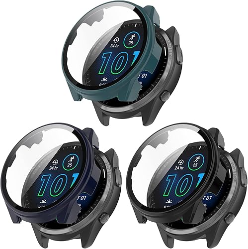 FitTurn Compatible con Garmin Forerunner 965 - Funda protectora de pantalla de policarbonato delgada de policarbonato de cobertura completa 3D,