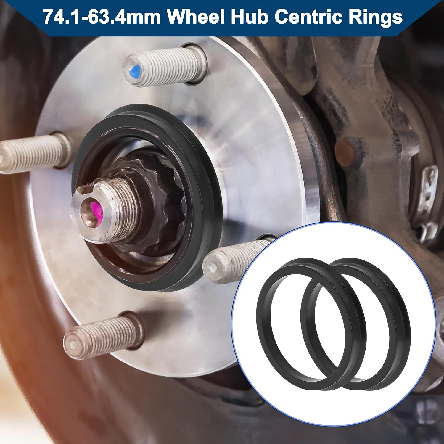 Car Wheel Hub Centric Rings Wheels Center Shaft Shock Absorbing Hubrings Durable Polycarbonate OD 74.1mm to ID 63.4mm 4 Pcs Black Durable Material