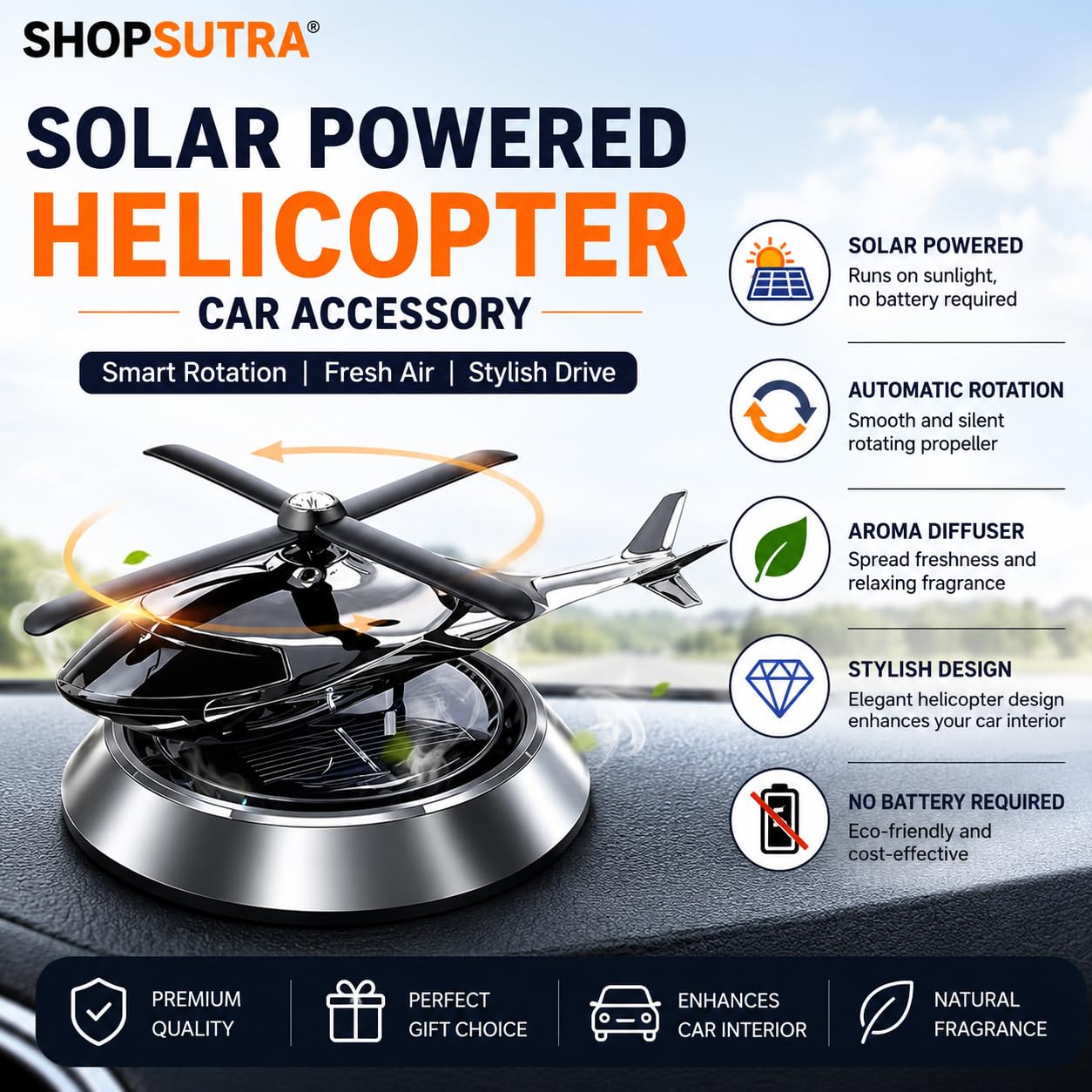 Solar Helicopter Car Perfume Diffuser - Unique Car Air Freshener -7