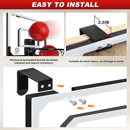 Miniatura 5 de Mini Aro de Baloncesto Sobre la Puerta - Juego de Aro de Baloncesto Montado en la Pared con Accesorios Completos - Juguetes de Baloncesto Regalos
