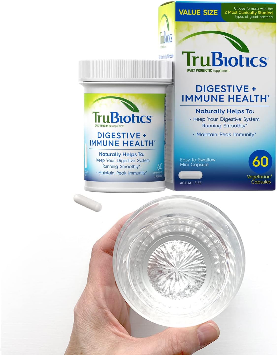 TruBiotics Probiotics for Women & Men's Digestive & Immune Health, Supports Regularity & Helps Relieve Minor Abdominal Discomfort, Gas & Bloating, 2 Clinically Studied Probiotic Strains