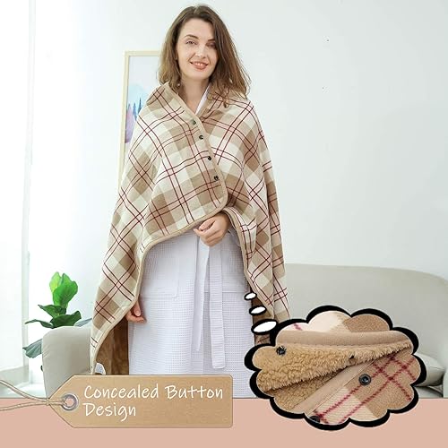 Miniatura 2 de XING YE CHUAN Manta de forro polar, cómoda manta de poncho con botones, mantas de felpa sin mangas, para mujer, cubierta envolvente