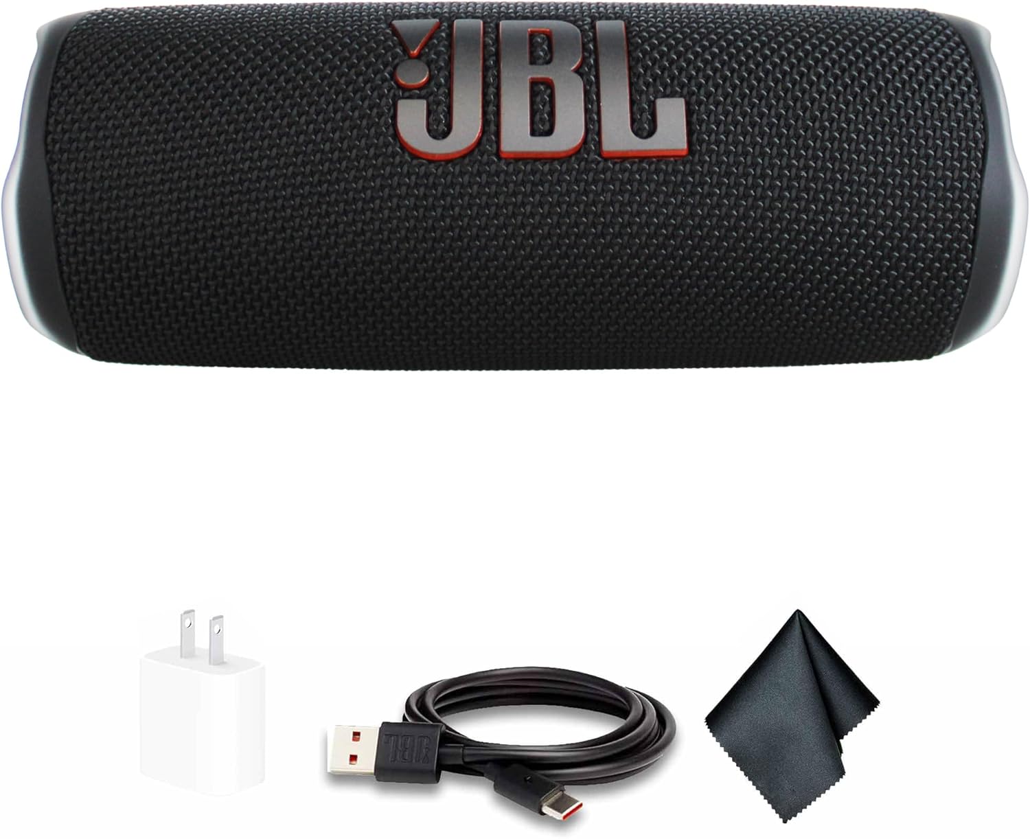 JBL Flip 6 Portable Wireless Speaker | Deep Bass Sound, IP67 Waterproof Rating | Bluetooth Audio for Outdoor, Travel, Beach, Hiking, and Home Use (Black) + USB-C Adapter + Microfiber Cloth