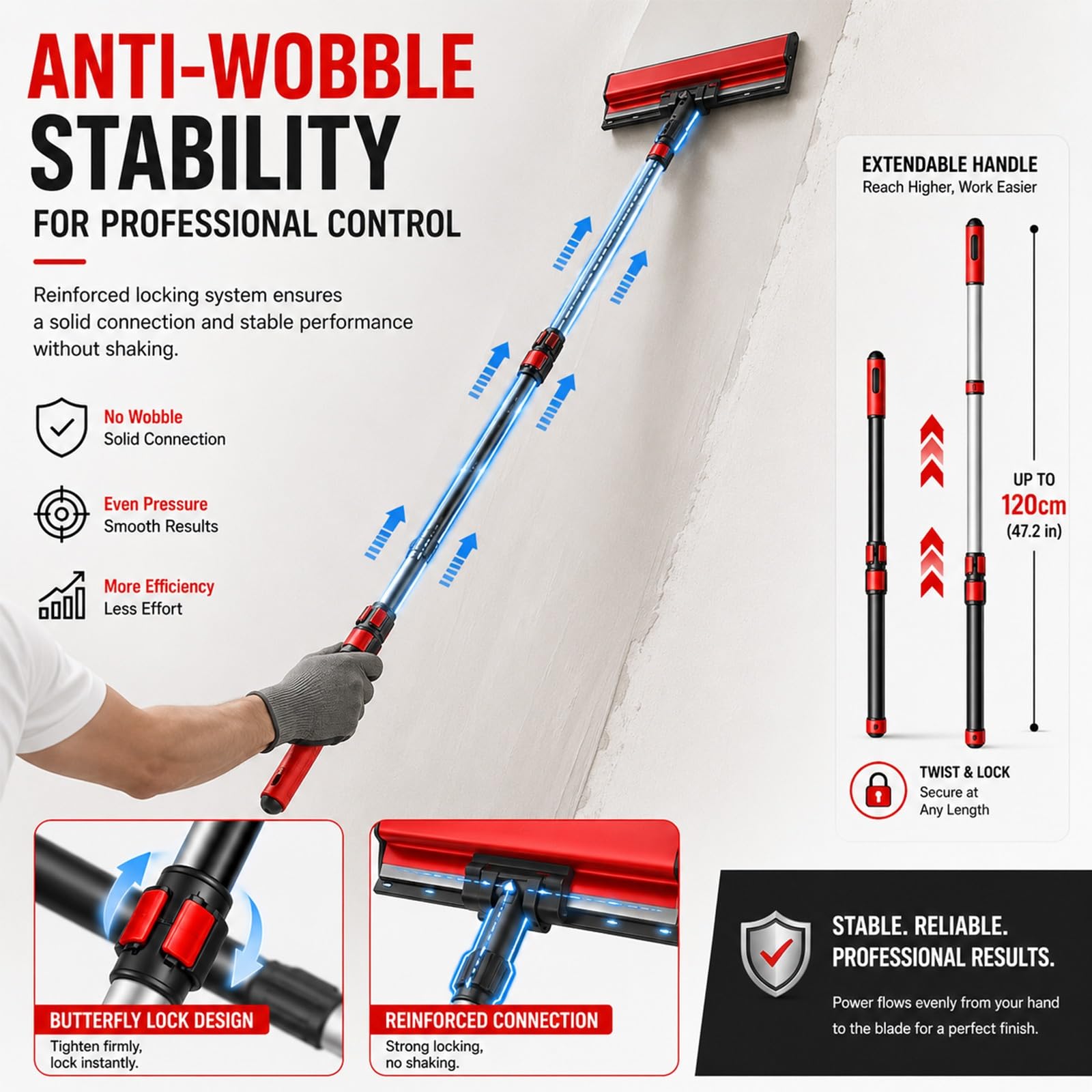 Attrezzi Rasatura Pareti, 6 Lame Inox, Manico Telescopico, Valigia Portatile per Applicazione Stucco, Giunture, Riparazione Superficie, Finitura Veloce Cartongesso(Blue)