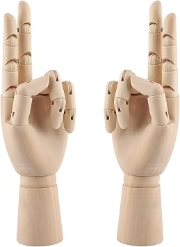 Wooden Hand Model, 2 PCS, 12 Inches Left and Right Hand Art Mannequin Figure with for Hand Jewelry Display, Decoration, Sketching Painting