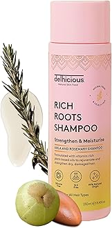 Delhicious Amla Oil & Rosemary Oil Shampoo for Hair Growth - Rich Roots Vegan Shampoo for Thinning Hair, Damaged Hair - Dry Scalp Treatment with Argan Oil - Natural, Ayurveda Hair Treatment - 250ml