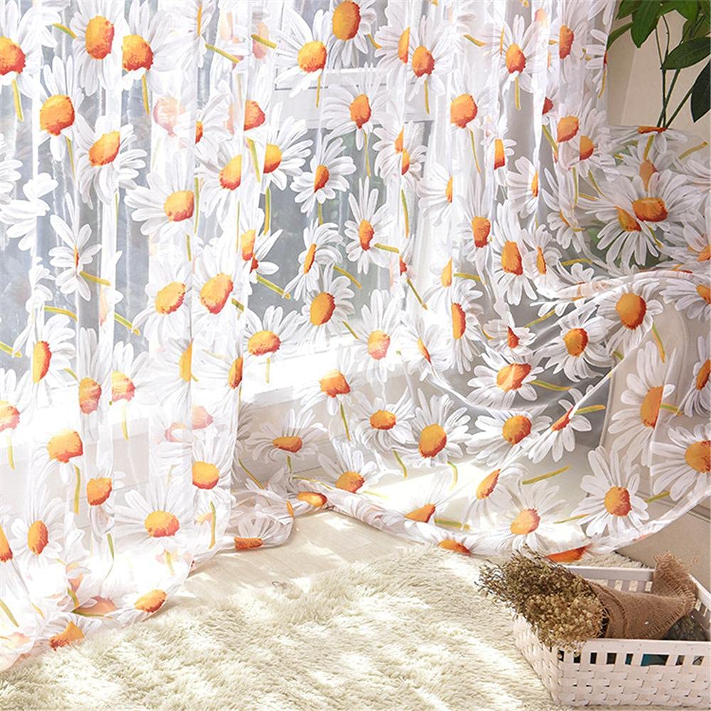 Tende in voile, con occhielli per finestra, motivo margherite, per camera da letto, soggiorno, porta, 1 pannello, 100 x 270 cm
