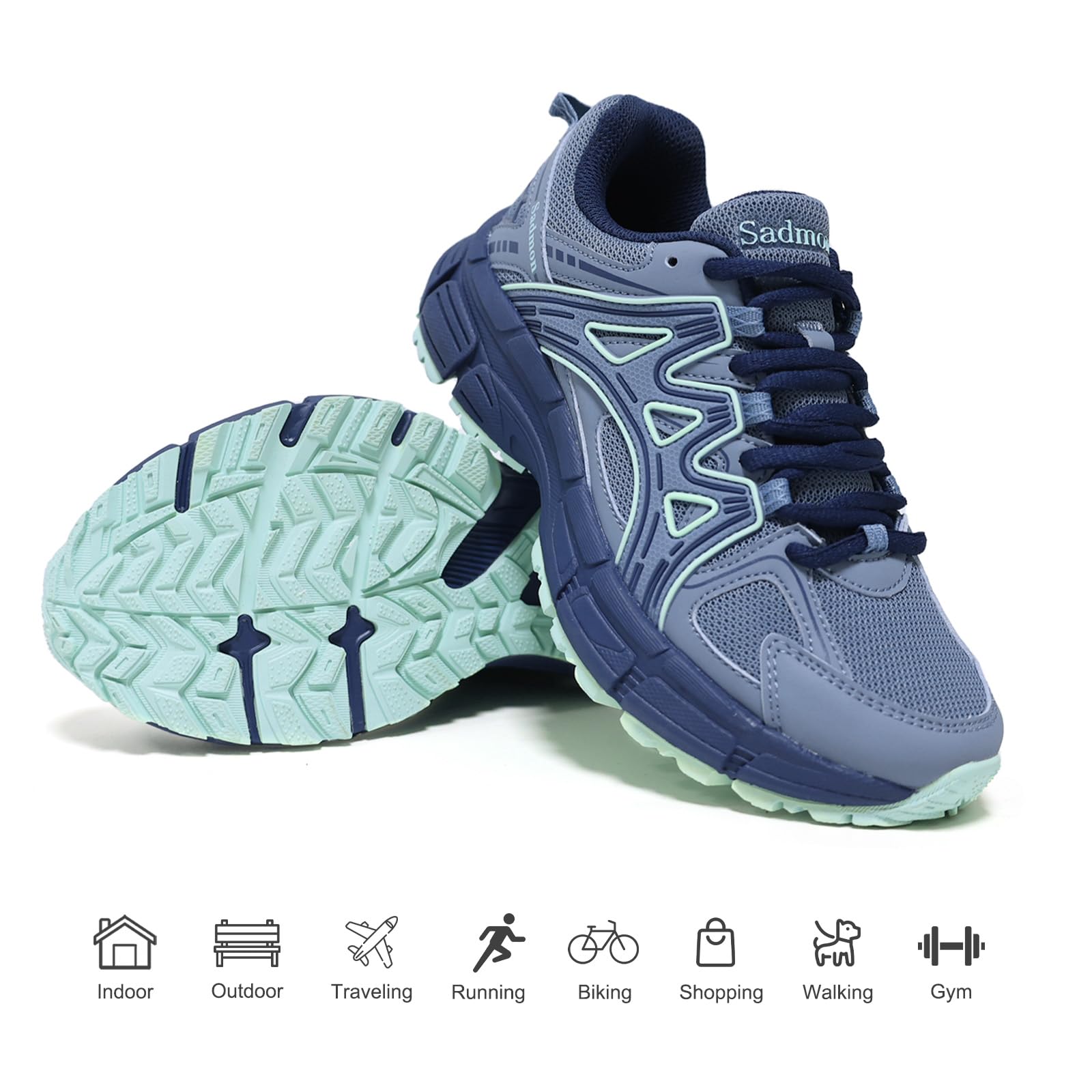 Sadmon Women's Non-Slip Trail Running Shoes Support Sneakers Tennis Shoes Casual Walking Sneakers ice-blue38