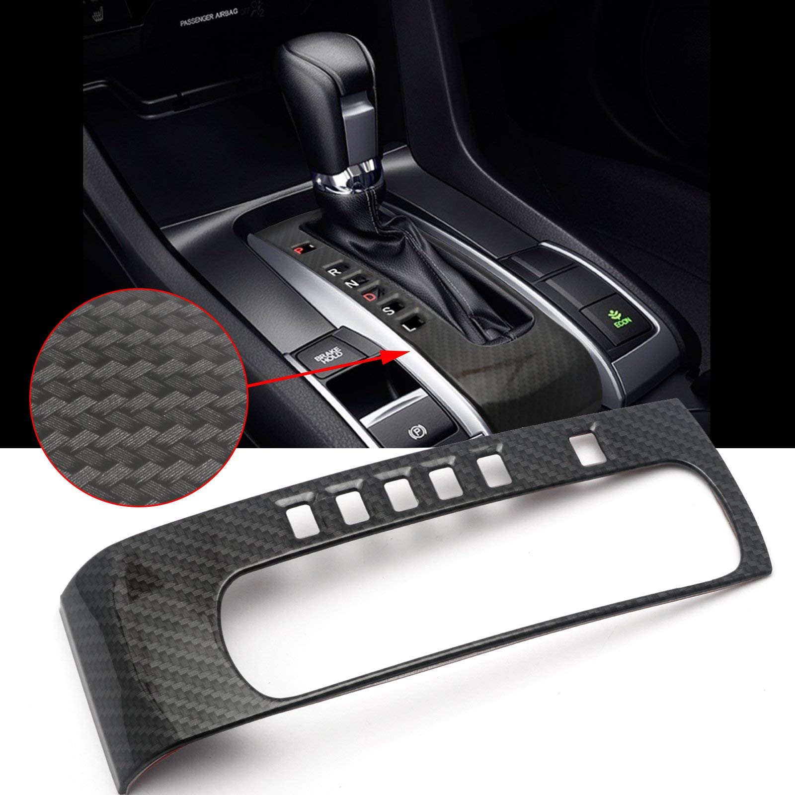 Xotic Tech Gear Shift Panel Frame Cover Trim Carbon Fiber Style Compatible with Honda Civic 10th 2016-2021