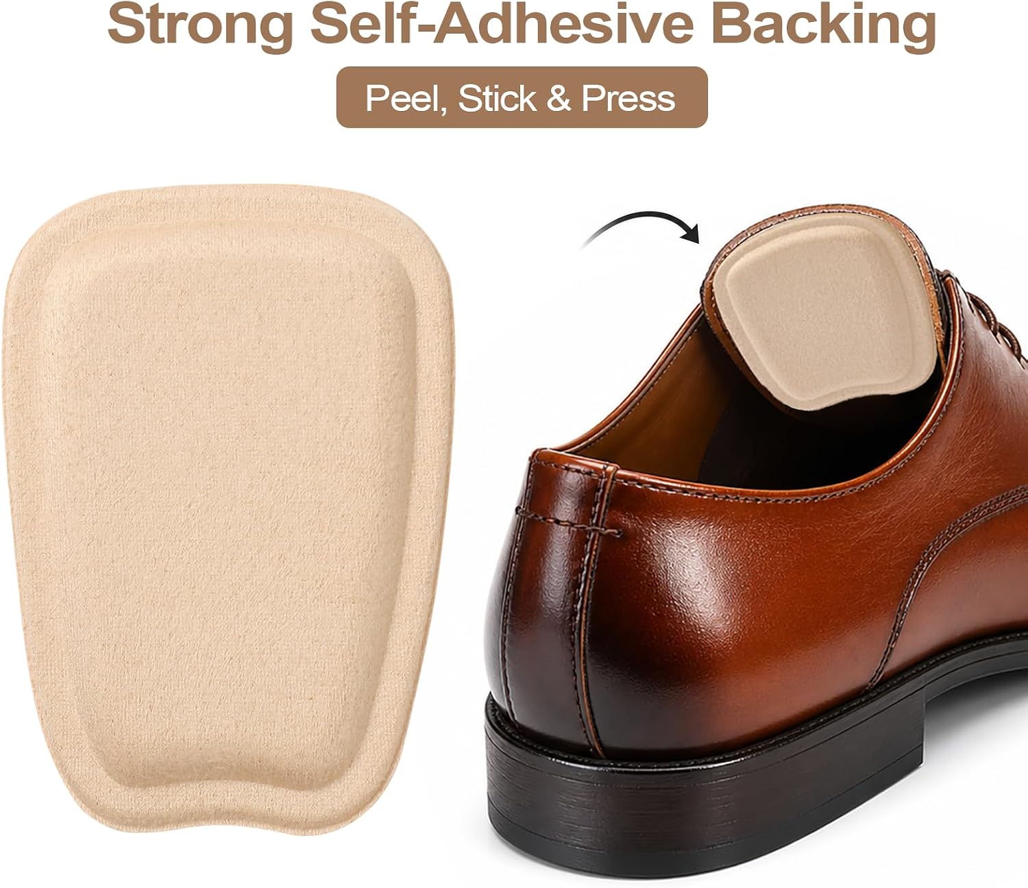 Felt Shoe Tongue Pads, Anti Rub Self-Adhesive Cushion, Beige, 3 Pairs image 3