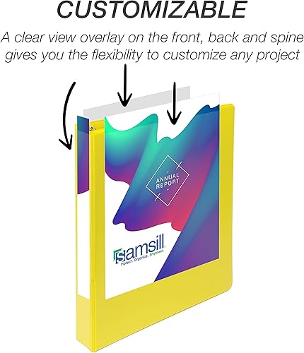 Vista 297 de Samsill Carpeta duradera de 1.5 pulgadas, fabricada en los Estados Unidos, carpeta de anillos en D, carpeta transparente personalizable, surtido