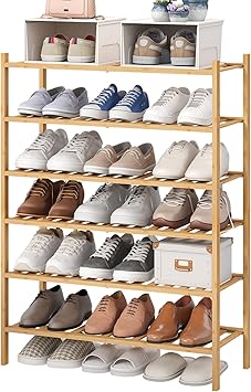 6-Tier Bamboo Shoe Rack for Entryway, Stackable | Foldable | Natural, Shoe Organizer for Hallway ...