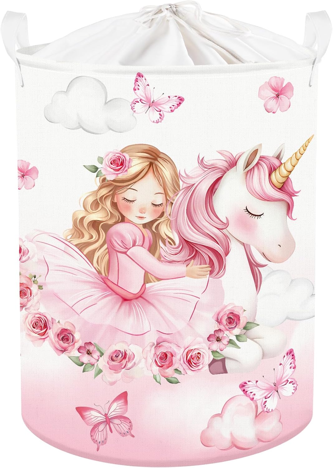 Clastyle Cute Unicorn Laundry Basket Cloud Kids Clothes Book Storage Basket Gift Toy Box for Bedroom Decor,Princess,40x30x30 cm