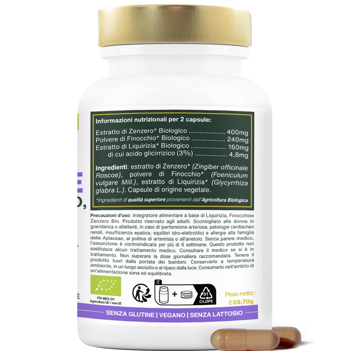 Digestione BIO | Comfort digestivo e salute dello stomaco | Liquirizia, Finocchio, Zenzero | Migliora la Digestione, riduce i Disturbi | 60 capsule da 400mg | Qualità superiore