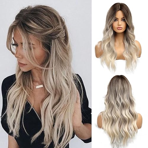 Esmee Long Wavy Ombre Brown to Blonde Wigs for Women Synthetic Hair Heat Resistant Ombre Wig for Daily Party Cosplay Use-24Inches - Ombre Brown to Blonde - 24 Inch (Pack of 1)