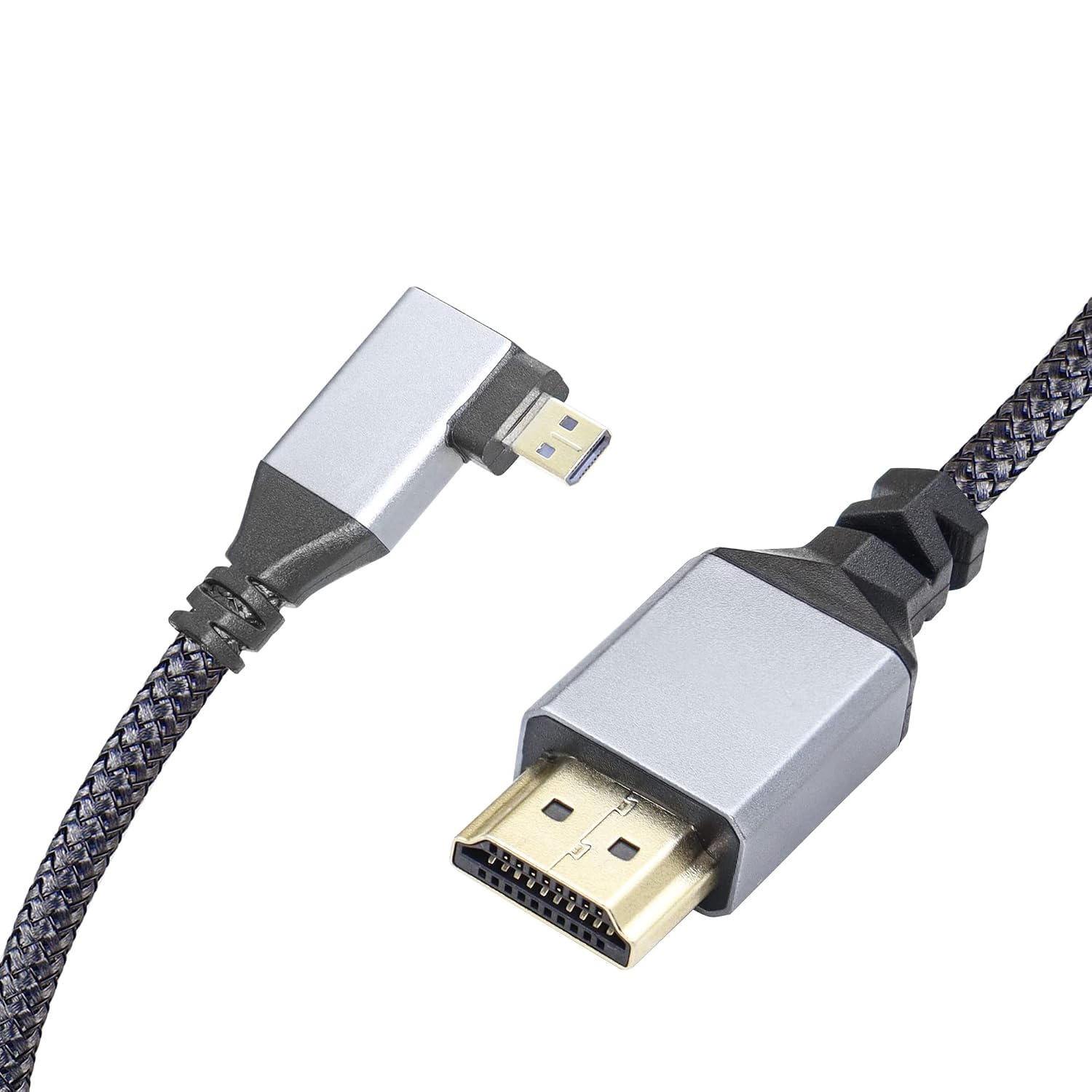4K Micro HDTV to HDTV Adapter Cable,90 Degree Right Angle Micro hdtvMale to hdtvMale Aluminum Short Nylon Braided Cord Cable,Support 4K UHD,for Laptop,TV,Camcorder etc.(50cm)