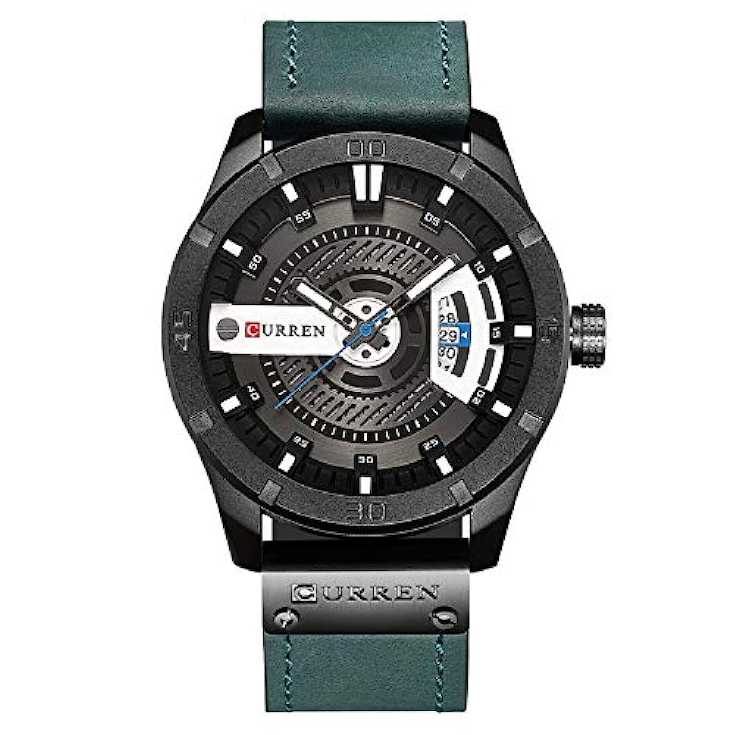 Curren 8301 Men's Watch with Quartz Leather Band Date Display Waterproof Watch - Green