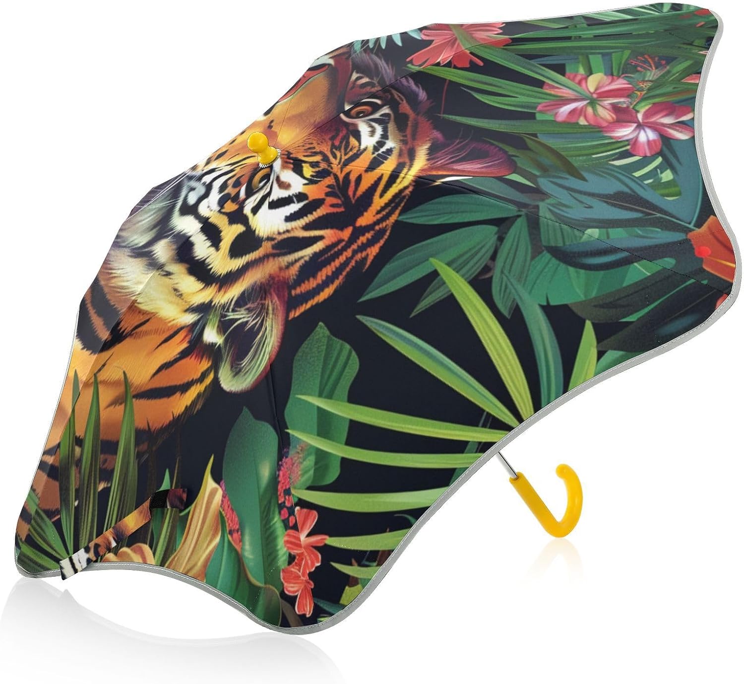 ALAZA Wild Animal White Tiger Climbing Tree Kids Umbrella for Rain Toddler Girls Boys, Lightweight, Windproof, Stick