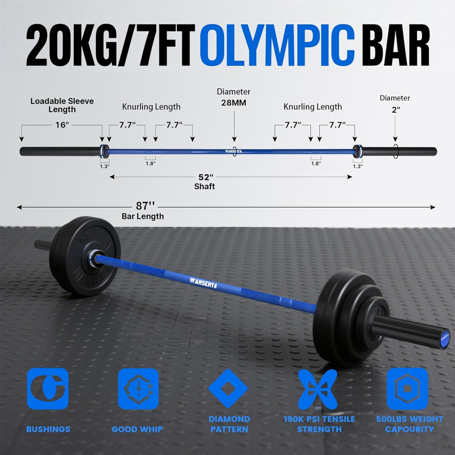 7FT Olympic Barbell 45lb,28MM 2 Inch Olympic Bar for No. 45 Steel,Olympic Weight Bars for Lifting,CrossFit,Bench Press,Deadlift,Squats,Strength Training bars