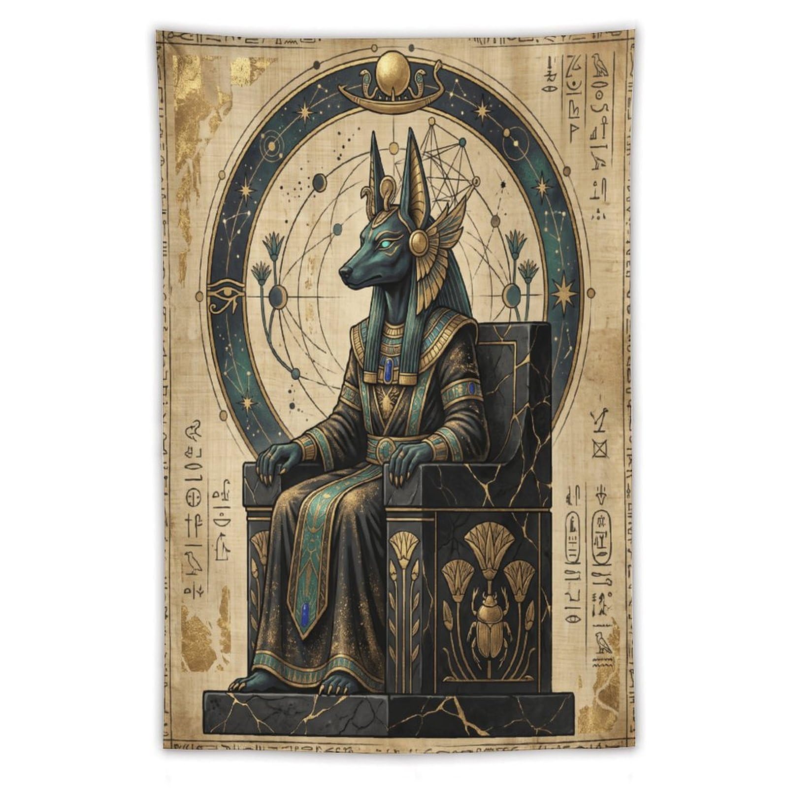 W7C8U2X3 Anubis Seated Egyptian Wall Tapestry, Temple Symbolism