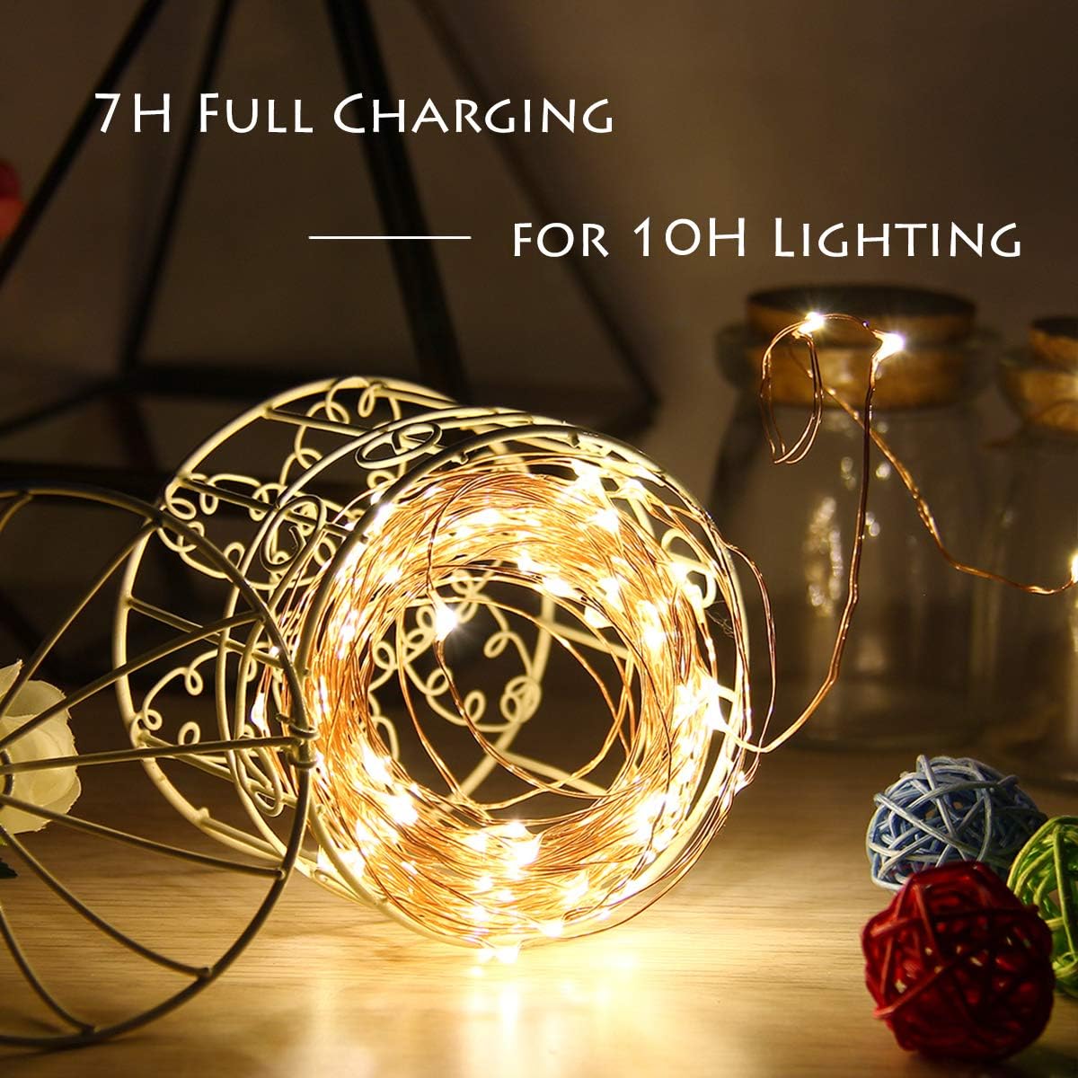 Outdoor Solar String Lights, 2 Pack 33Feet 100 Led Solar Powered Fairy Lights with 8 Modes Waterproof Decoration Copper Wire Lights for Party Patio Gate Yard Wedding Christmas(Warm White,2 Pack)