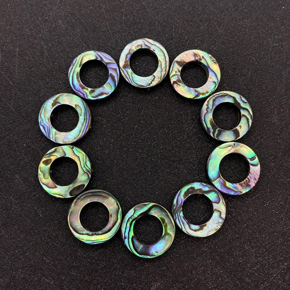15PCS Hollow Circle Abalone Shell Beads Natural Abalone Flat Loose Beads Jewelry Making Beads, 15mm