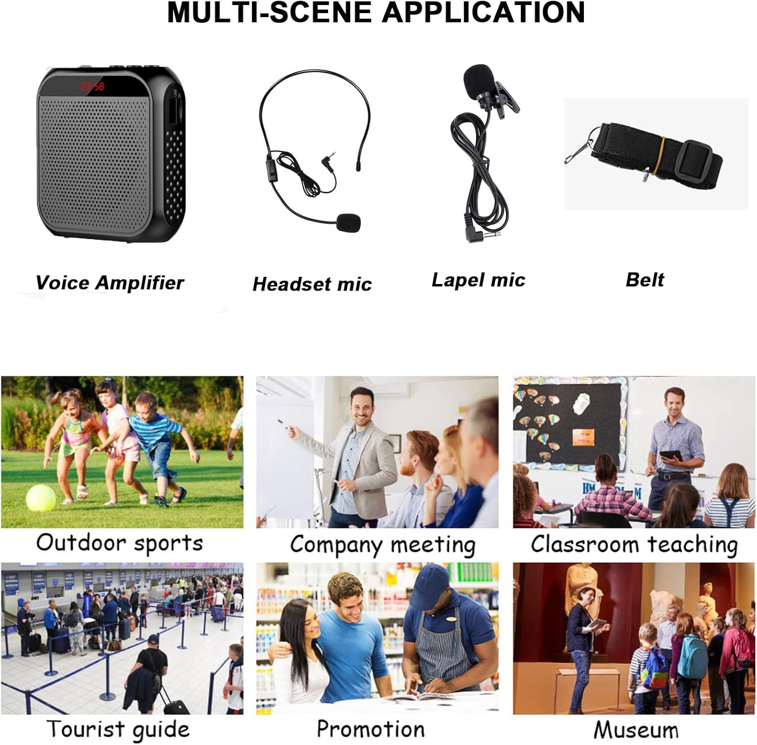 Portable Voice Amplifier for Teachers,Rechargeable Portable Microphone with Speaker,Wired Microphone,Pa System for Outdoors, Teaching, Meeting, Tour Guide, Yoga(5PCS,Black)