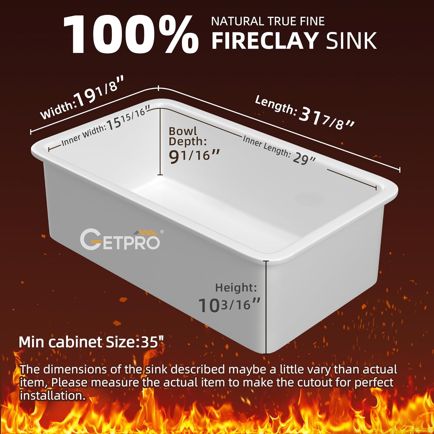 GETPRO White Undermount Kitchen Sink 32 inch Fireclay Farm Sink Drop in 32X19 Dual Mount Farmhouse Single Bowl Topmount Deep Basin with Accessory Easy to Clean for Bar, Kitchen, Laundry
