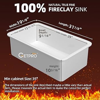 GETPRO White Undermount Kitchen Sink 32 inch Fireclay Farm