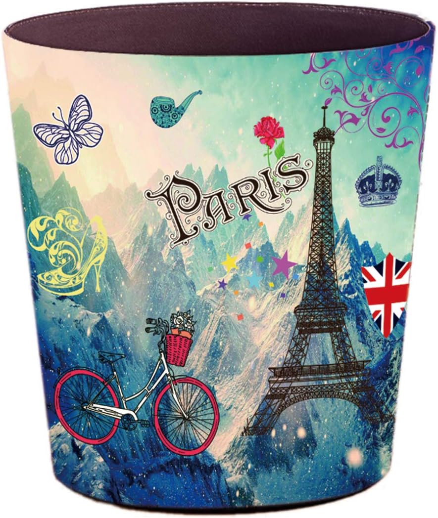 LingxuinfoScakbyer Retro Style Small Trash Can Wastebasket, Decorative Trash Can Waste Paper Basket Waste Container Bin for Bathroom, Bedroom, Office and More, 10L Capacity (Tower Bicycle)