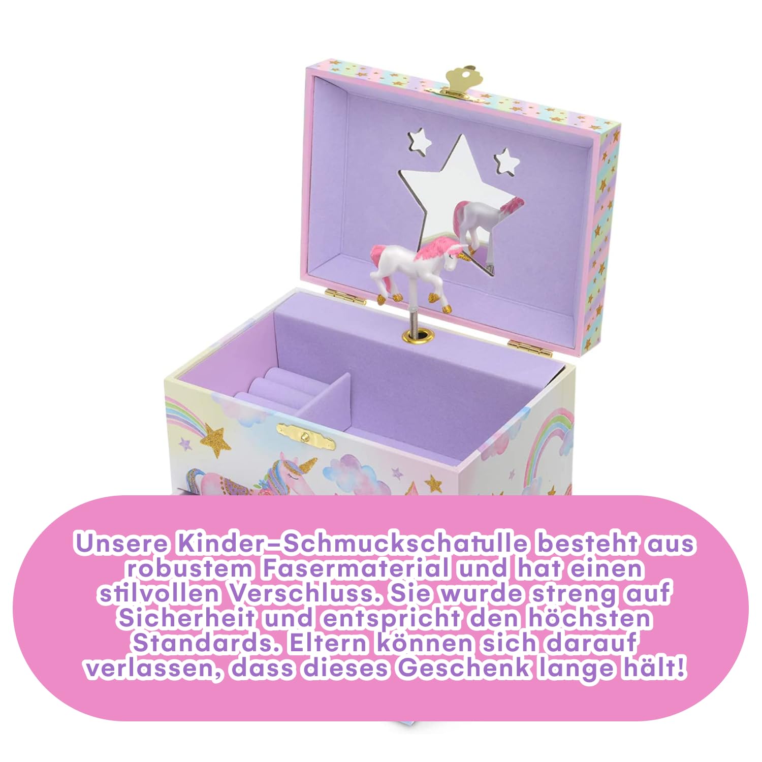 Jewelkeeper Unicorn Jewelry Box - Little Girls Jewelry Set - 3 Storage Compartments - Gift for Unicorn Themed Collectors - Music Box for Girls - The Beautiful Dreamer Tune - 7 x 4.5 x 6 inches - Image 5