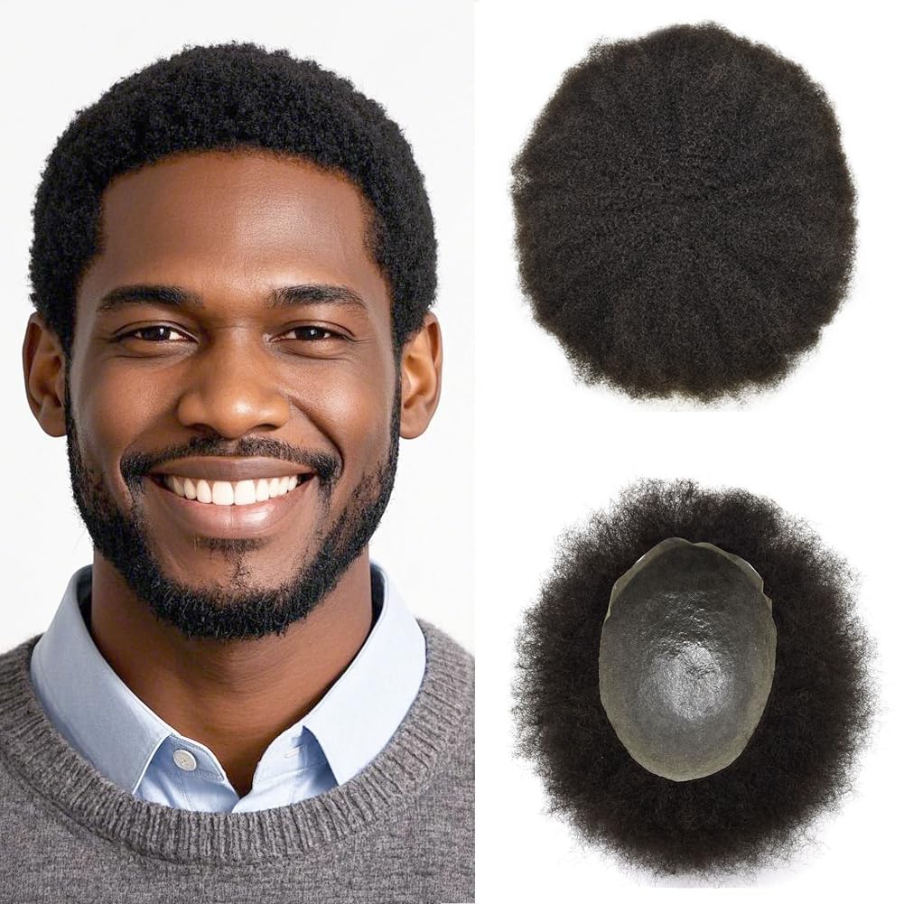 Hair Units for Black Men’s Afro Curl Toupee Super Thin Skin Curly Toupee for Men Afro Hair Replacement System 8X10 Inch Man Weave Units (#1B Natural Black, 2MM Afro Wavy) Hair Units for Black Men’s Afro Curl Toupee Super Thin Skin Curly Toupee for Men Afro Hair Replacement System 8X10 Inch Man Weave Units (#1B Natural Black, 2MM Afro Wavy)