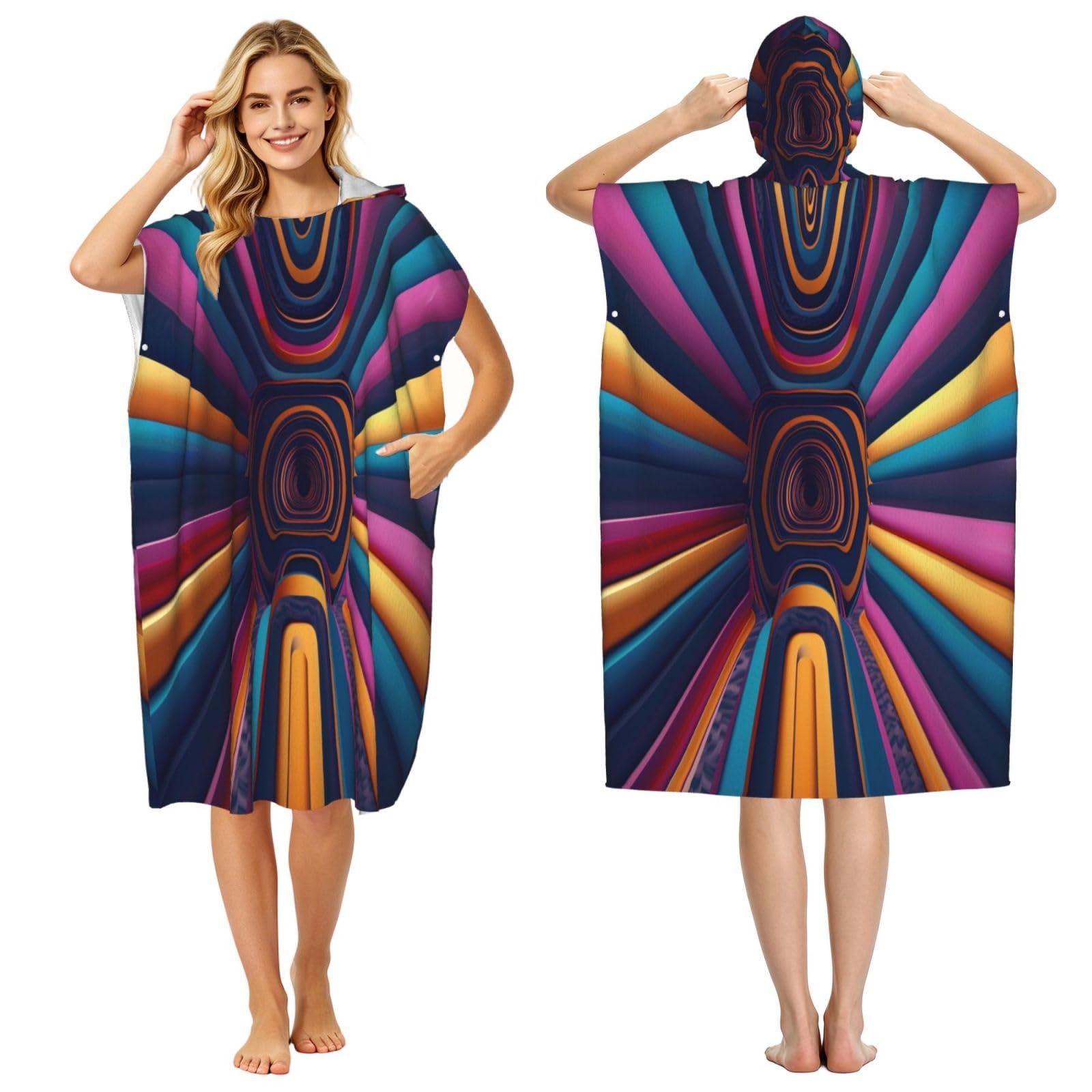 DTHKJNLSF Colorful Three-Dimensional Space Adult Hooded Beach Poncho Towel