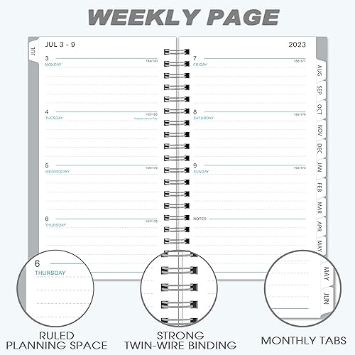 Miniatura 5 de Agenda de bolsillo 2023-2024, tamaño A6, planificador de bolsillo semanal y mensual, julio de 2023 a junio de 2024, 6.4 x 3.9 pulgadas, doble