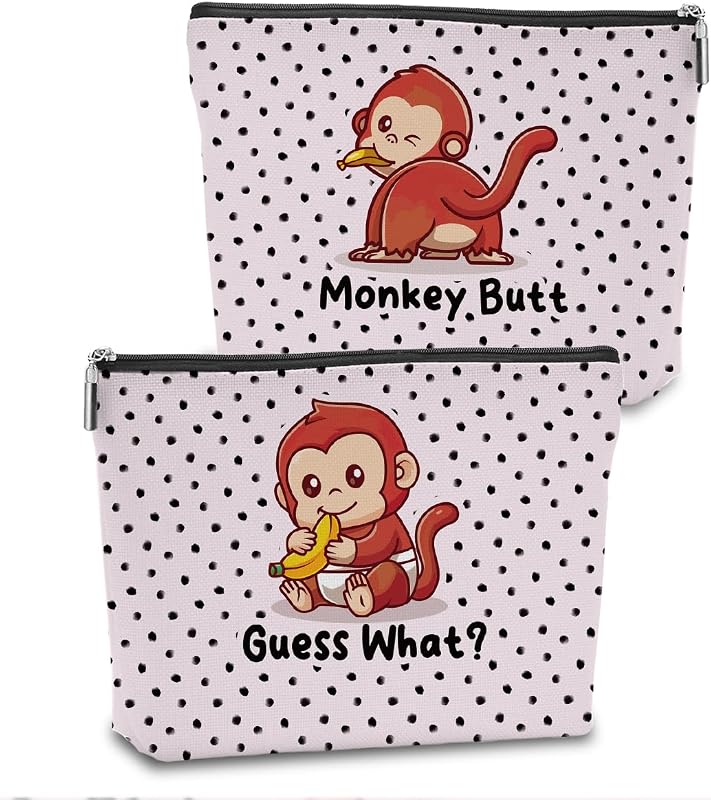 Necessaire VICBOU com estampa de macacos e poás rosa, 24,64 cm x 17,78 cm