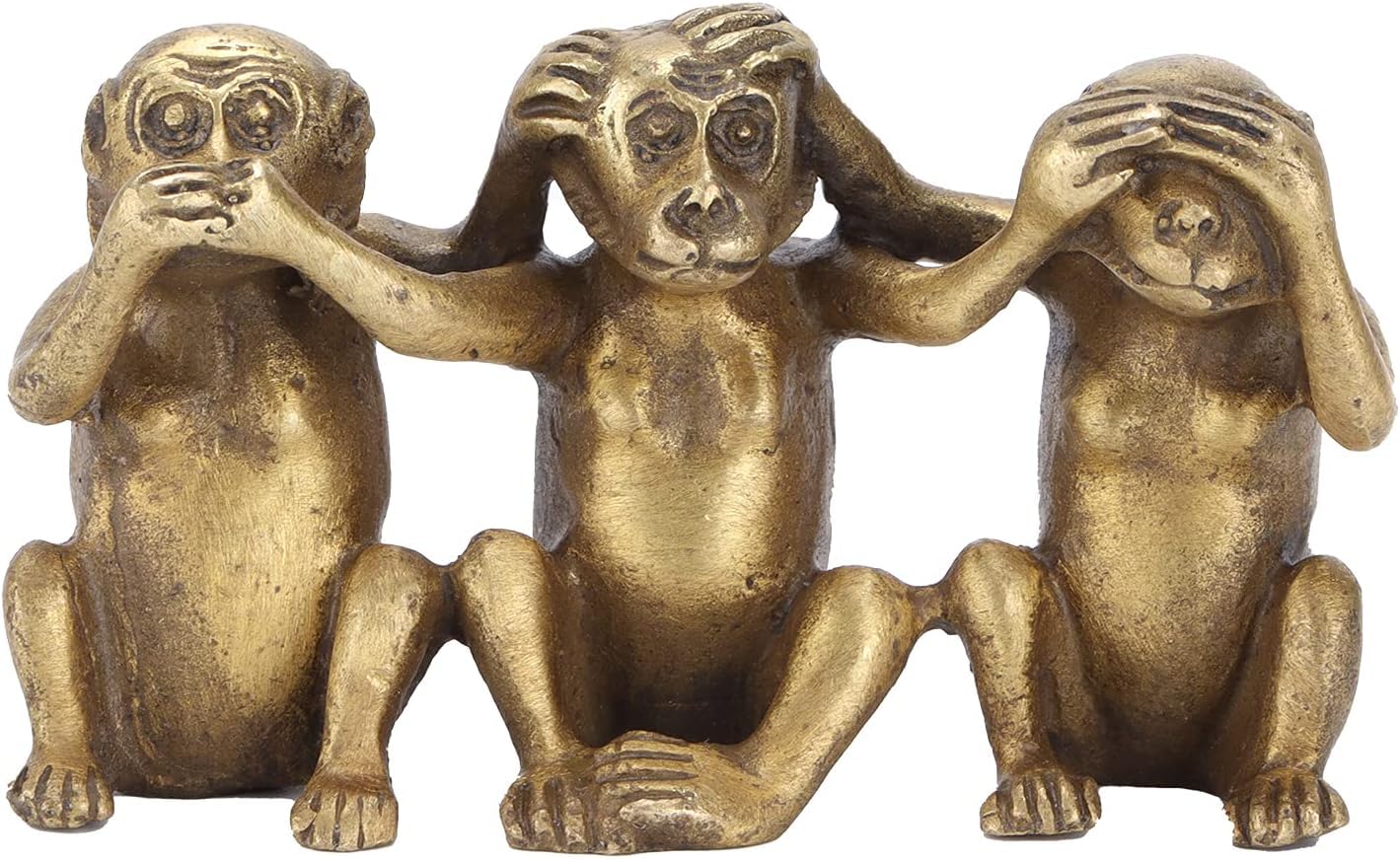 NALACAL Brass Monkeys Statue, 3 Wise Monkeys Statues no Evil See no Evil Speak no Evil Figurine, Gold Modern Table Decor