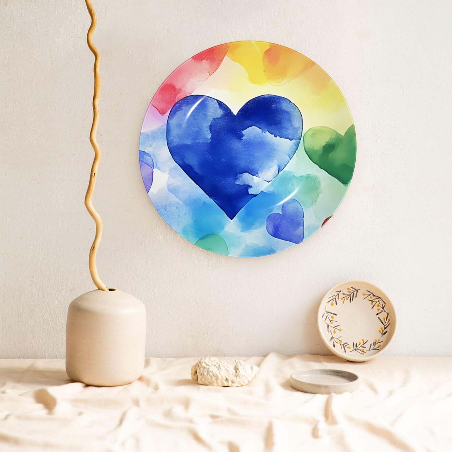 Rainbow Hearts Style Ceramic Plate Display Home Display With Stand Wall Hanging Plate For Home Decor 10 Inch