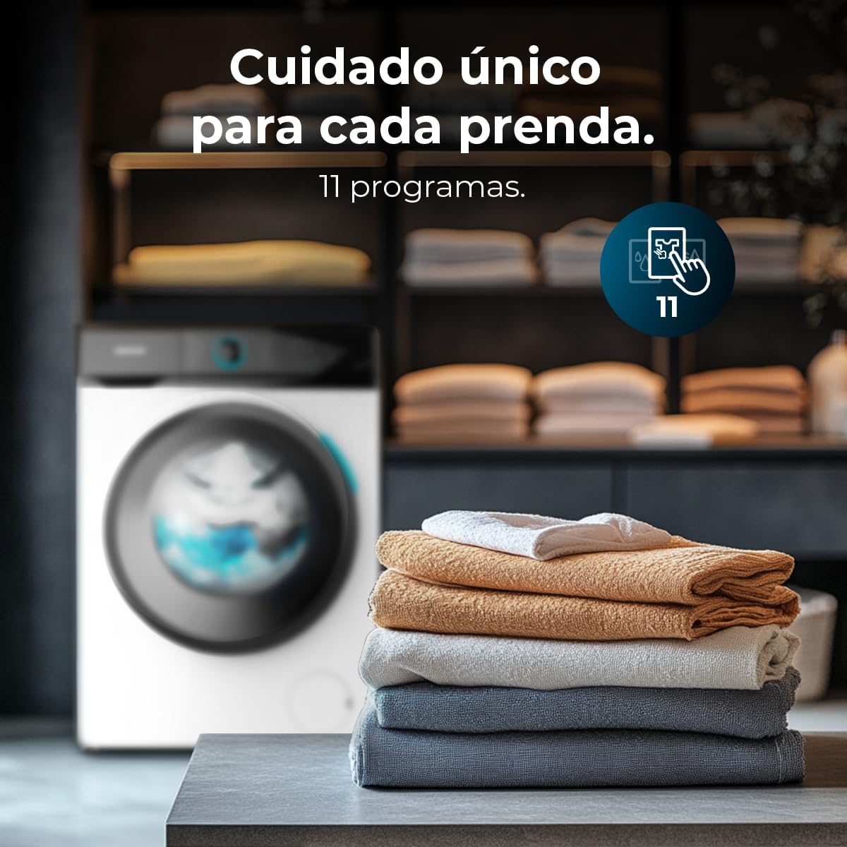 Washing machine control panel showing 11 programs