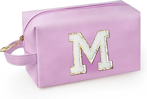 Vista 15 de Bolsa de maquillaje personalizada con inicial y asa, bolsa de cosméticos estilo preppy con bolsillo interior con cremallera, para niñas de 8 a 14